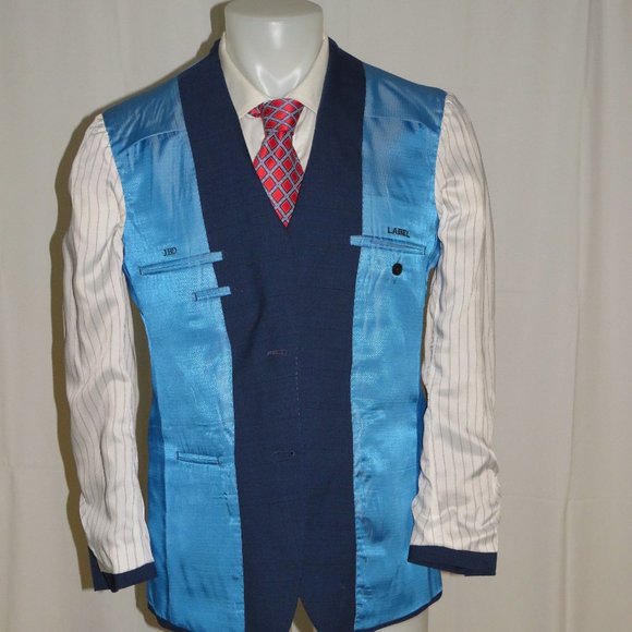 Trunk Club Custom Sample Blue Plaid Flat Front Two Button Suit 38S - Picture 12 of 14